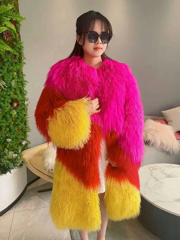Mira Women's Long Fur Coat | Elegant Mongolia Sheep Fur 5