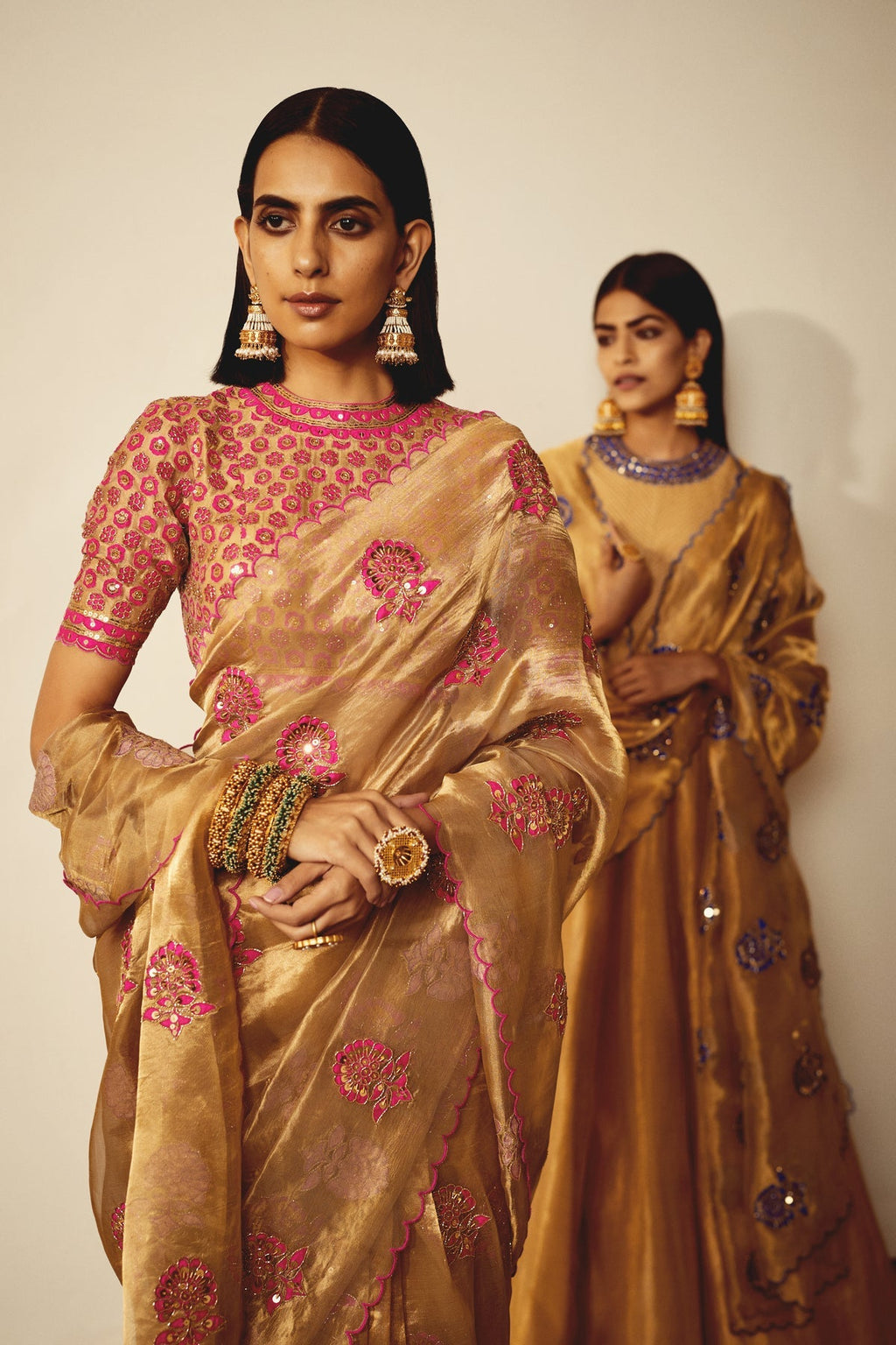Mira Women's Saree Set | Hand Embroidered Gold Tissue 1