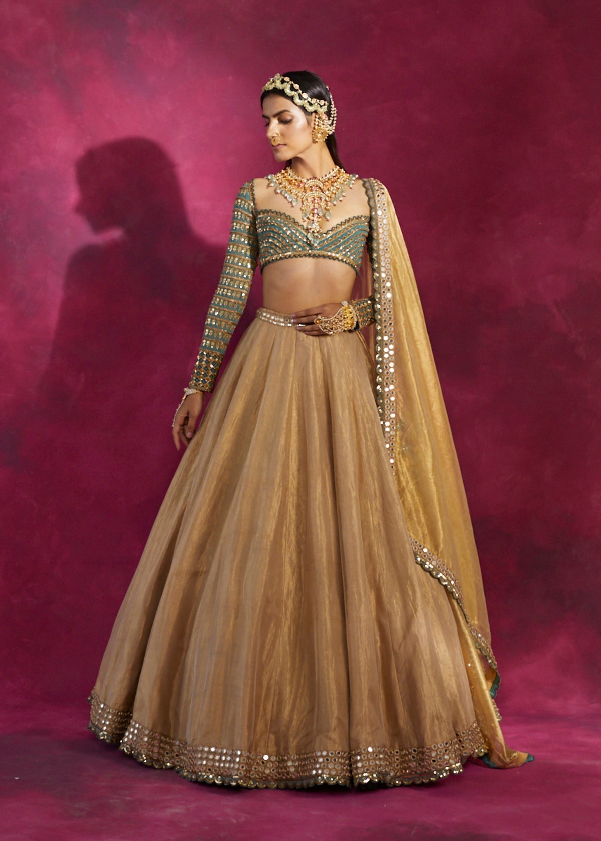 Mira Women's Wedding Lehenga Set | Hand Embroidered Blouse with Sequins 0