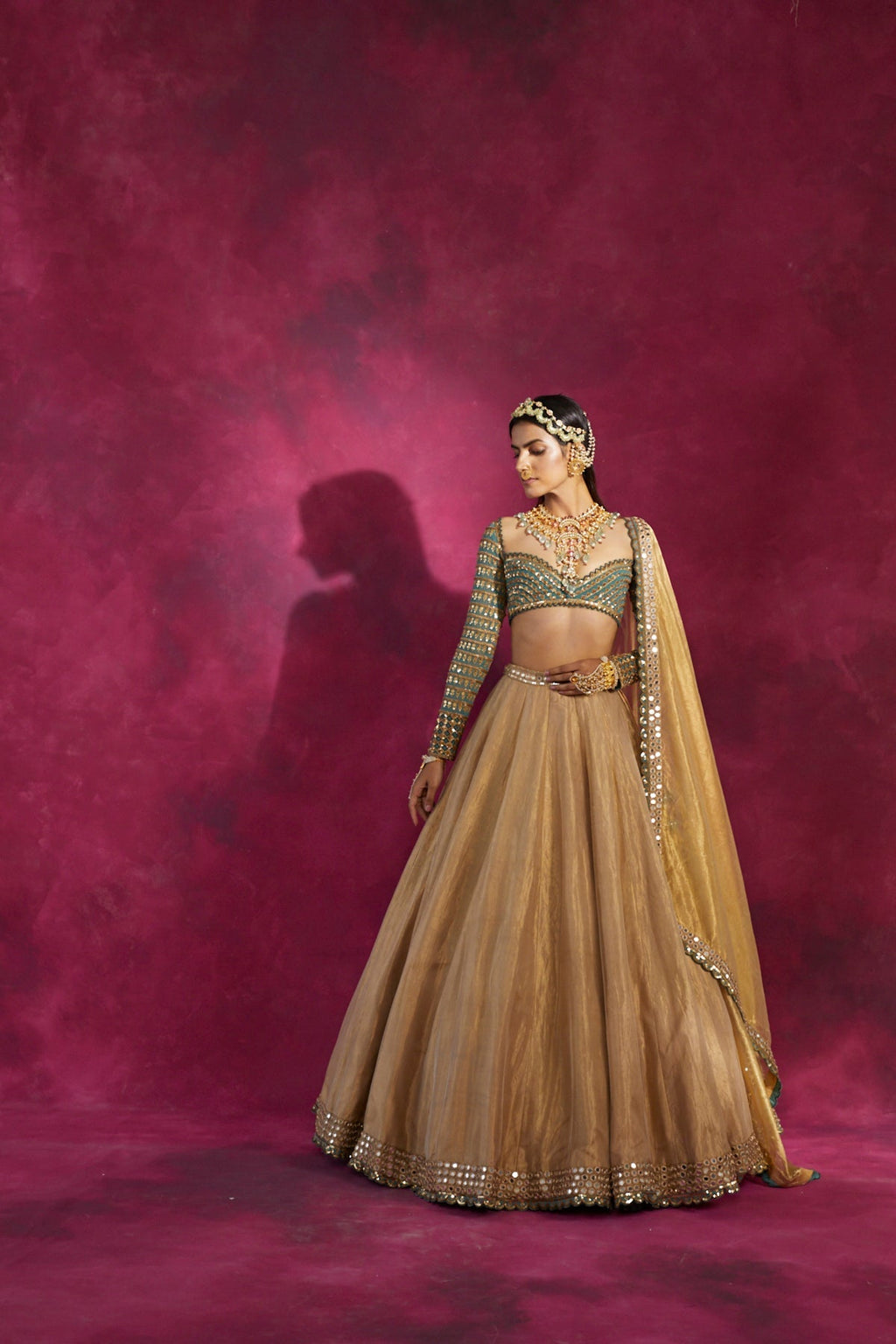 Mira Women's Wedding Lehenga Set | Hand Embroidered Blouse with Sequins 3