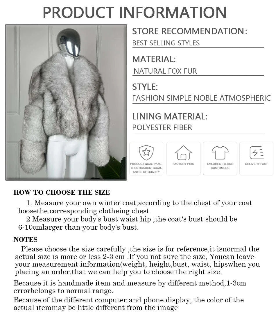Nina Women's Cropped Leather Jacket | Genuine Fox Fur, Stylish Winter Coat 2