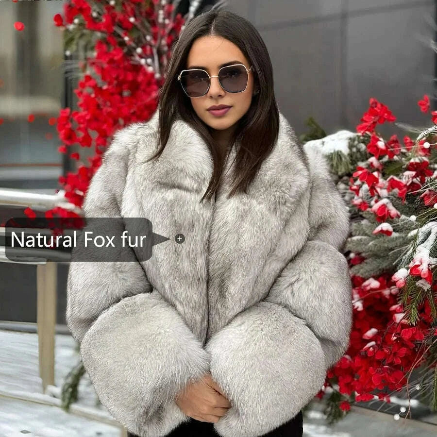 Nina Women's Cropped Leather Jacket | Genuine Fox Fur, Stylish Winter Coat 4