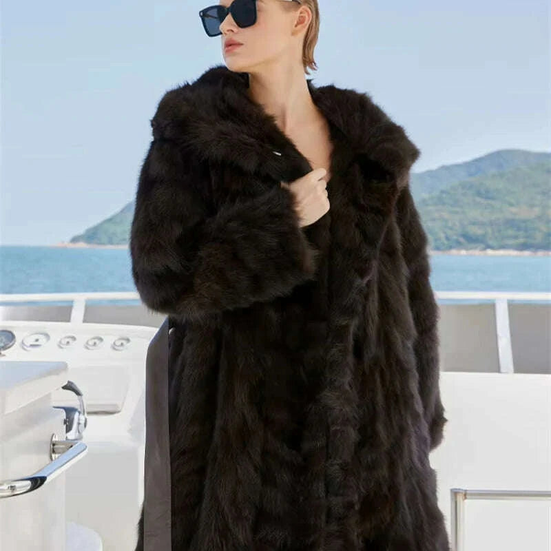 Nina Women's Faux Fur Coat | Luxurious Sable Mink with Hood 1