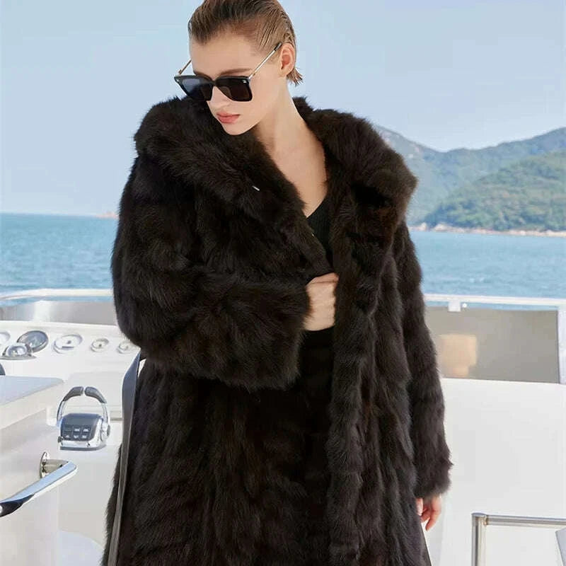 Nina Women's Faux Fur Coat | Luxurious Sable Mink with Hood 2