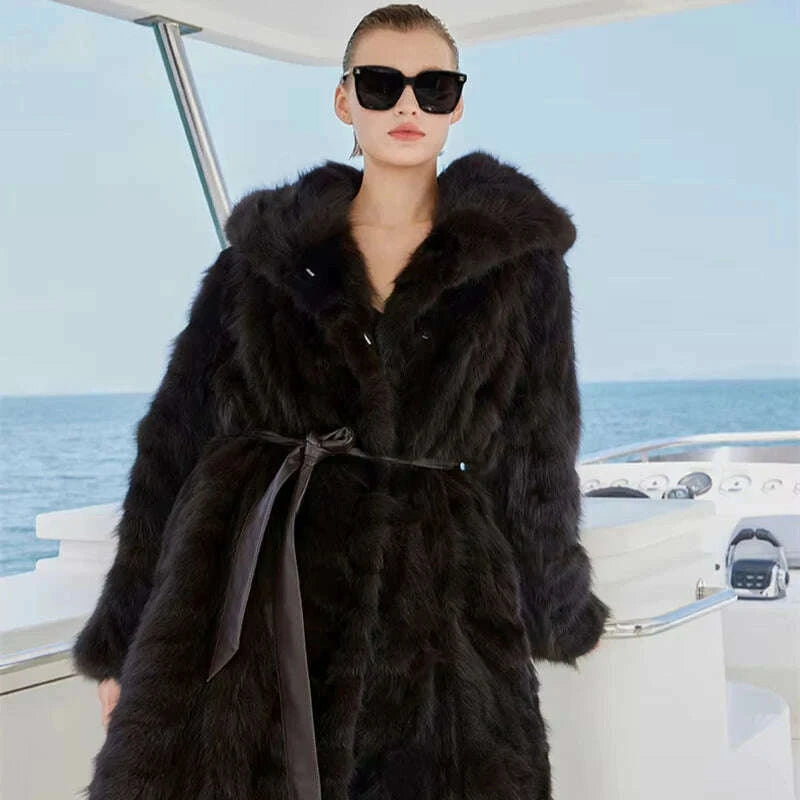 Nina Women's Faux Fur Coat | Luxurious Sable Mink with Hood 3