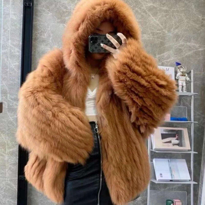 Nina Women's Hooded Coat | 100% Fox Fur, Winter Warmth 0