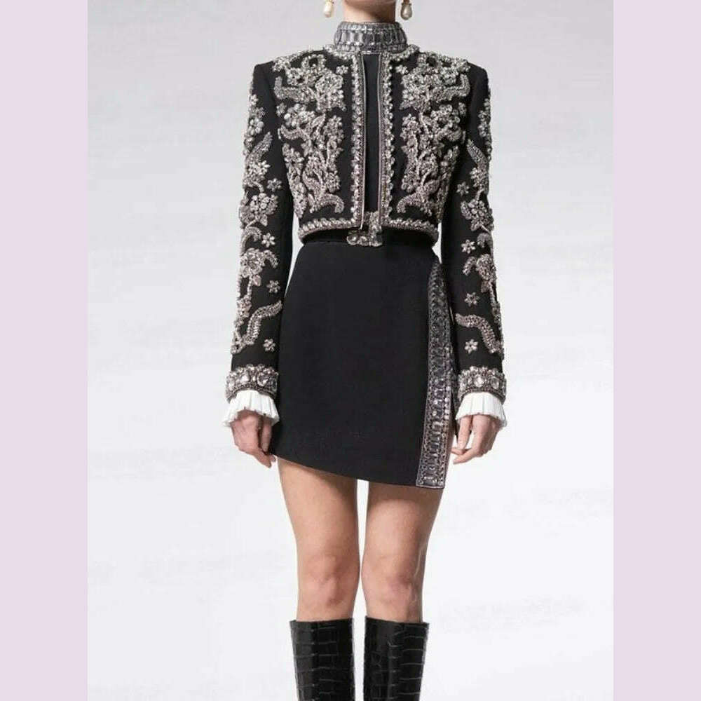 Nina Women's Vintage Jacket | Elegant Design with Diamond Accents 2