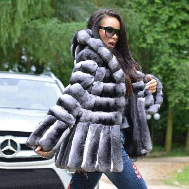 Nina Women's Winter Coat | Thick Rex Rabbit Fur with Hood 1