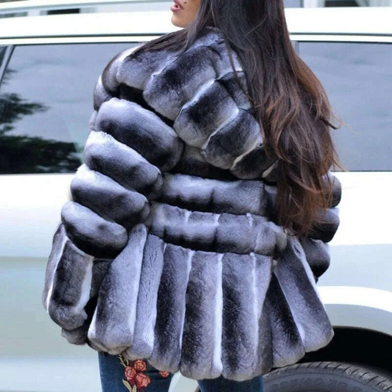 Nina Women's Winter Coat | Thick Rex Rabbit Fur with Hood 2
