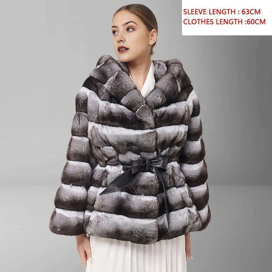 Nina Women's Winter Jacket | Genuine Rabbit Fur with Hood 0