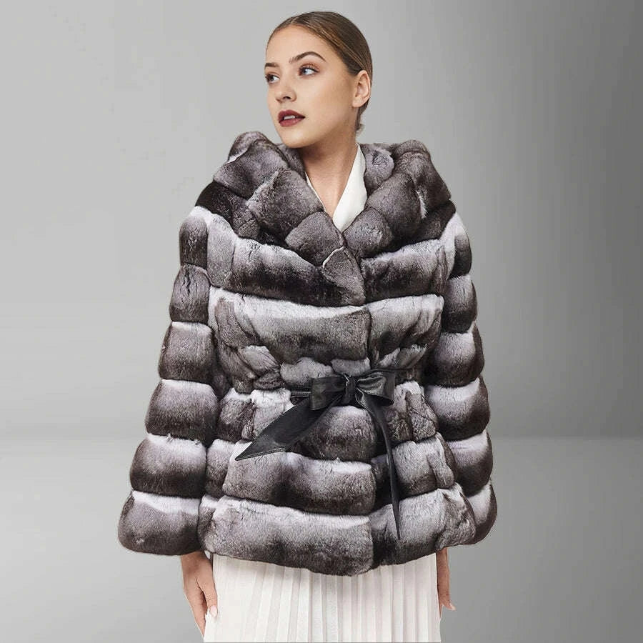 Nina Women's Winter Jacket | Genuine Rabbit Fur with Hood 1
