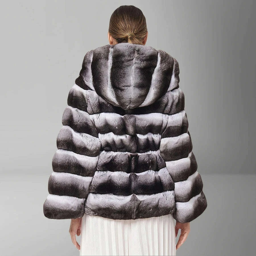 Nina Women's Winter Jacket | Genuine Rabbit Fur with Hood 2