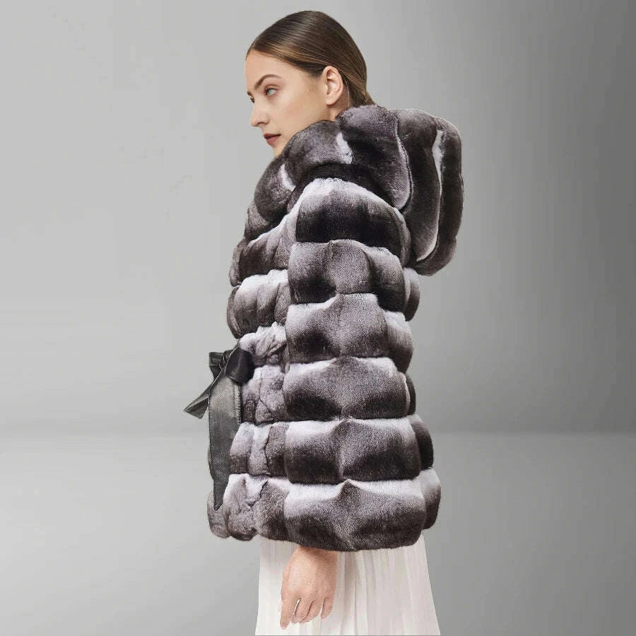 Nina Women's Winter Jacket | Genuine Rabbit Fur with Hood 3