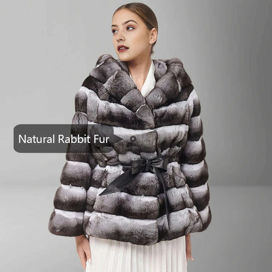 Nina Women's Winter Jacket | Genuine Rabbit Fur with Hood 4