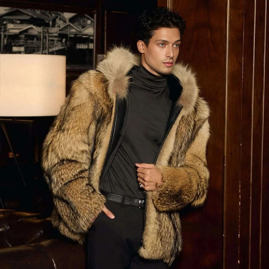 Noble Men's Coyote Fur Coat | Genuine Leather, Thick Winter Warmth 1