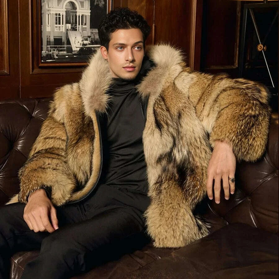 Noble Men's Coyote Fur Coat | Genuine Leather, Thick Winter Warmth 2