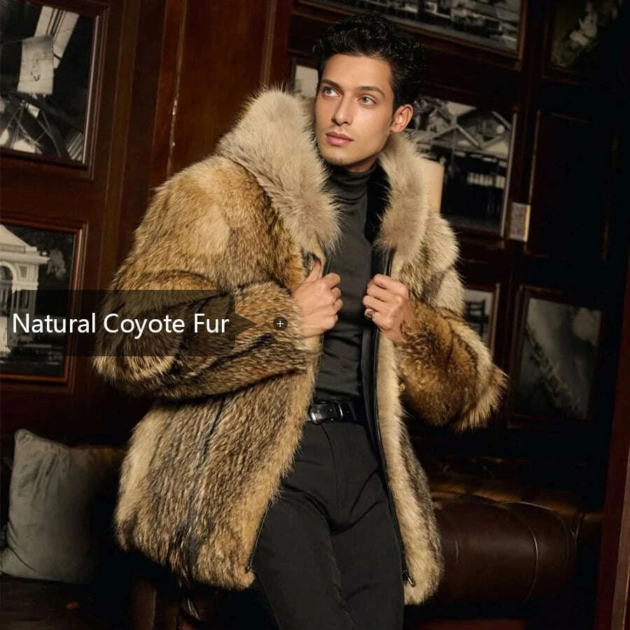 Noble Men's Coyote Fur Coat | Genuine Leather, Thick Winter Warmth 3