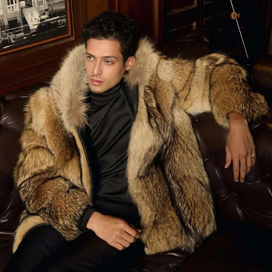 Noble Men's Coyote Fur Coat | Genuine Leather, Thick Winter Warmth 6
