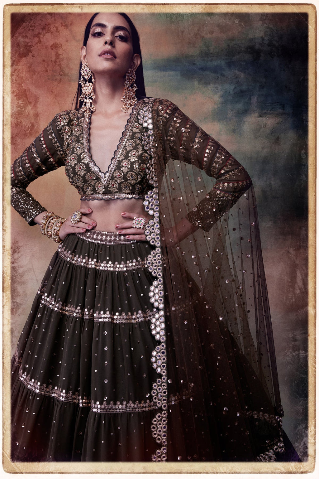 Olivia Women's Lehenga Set | Hand Embroidered Mughal Design 2