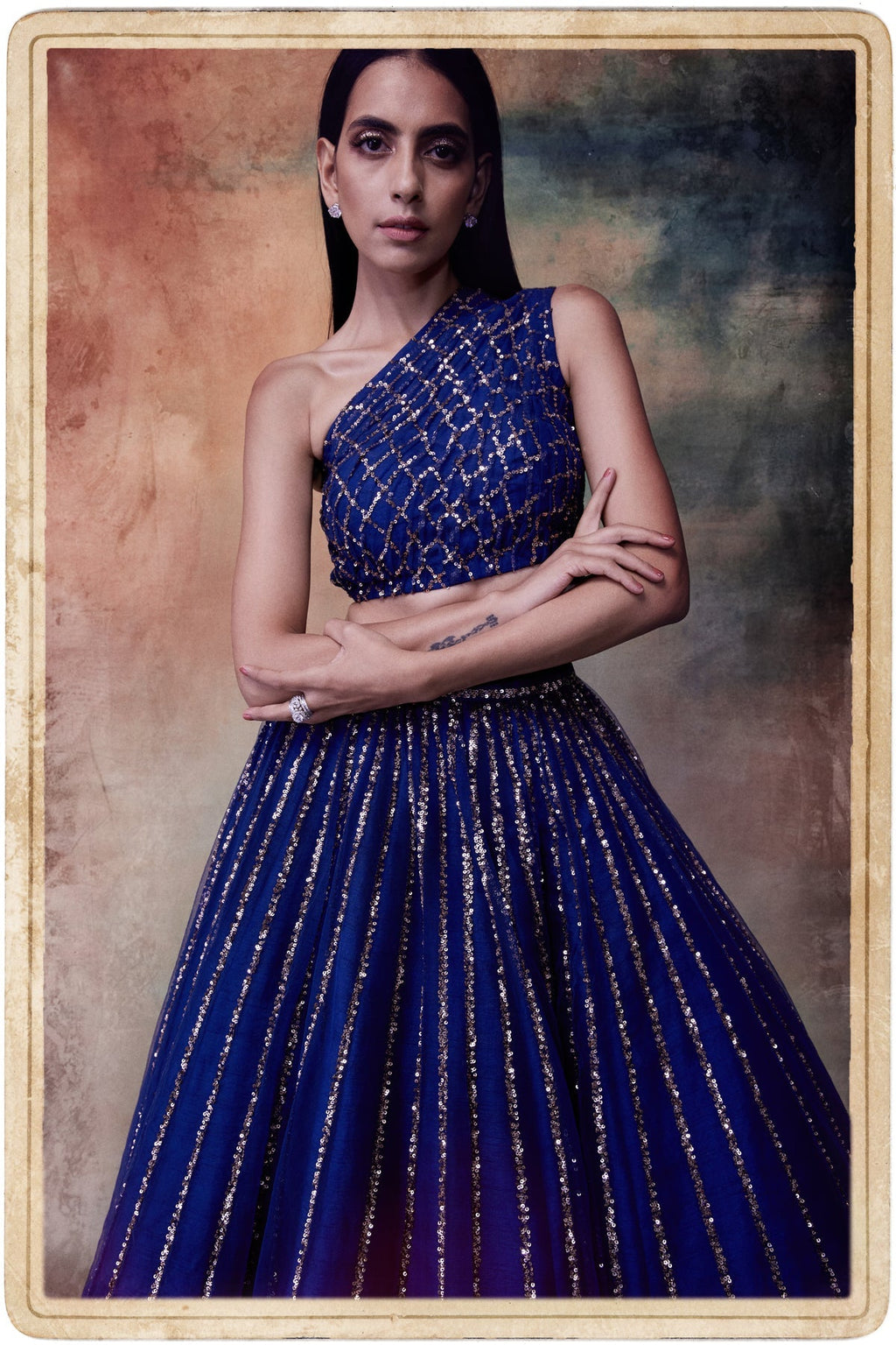 Oriana Women's Lehenga Set | Sequin Detail, One Shoulder 1