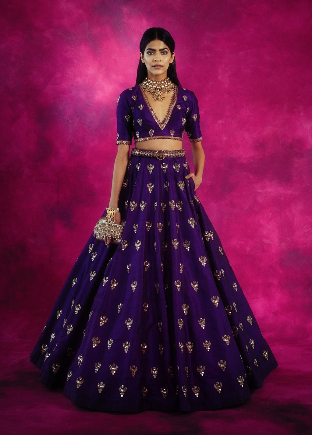 Pavi Women's Crop Top Skirt Set | Hand Embroidered Chand Jaal 1