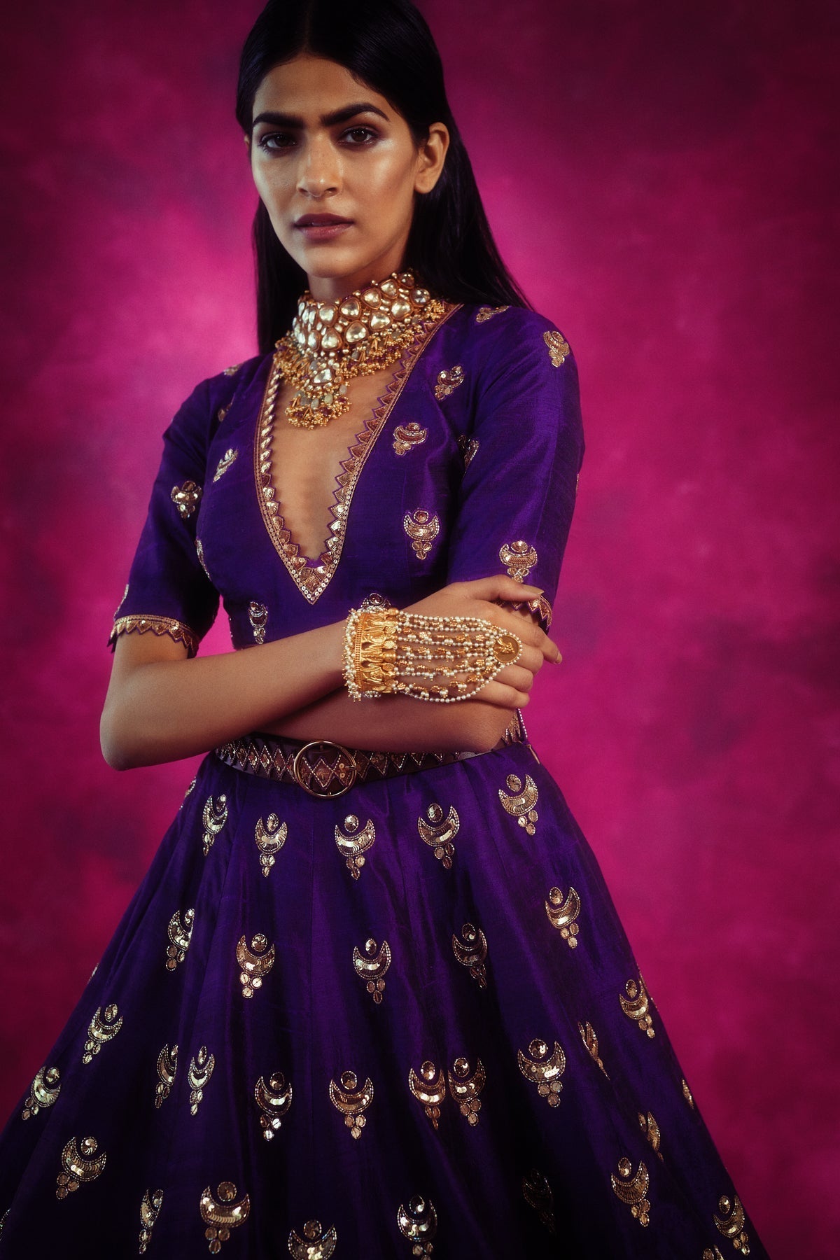 Pavi Women's Crop Top Skirt Set | Hand Embroidered Chand Jaal 2