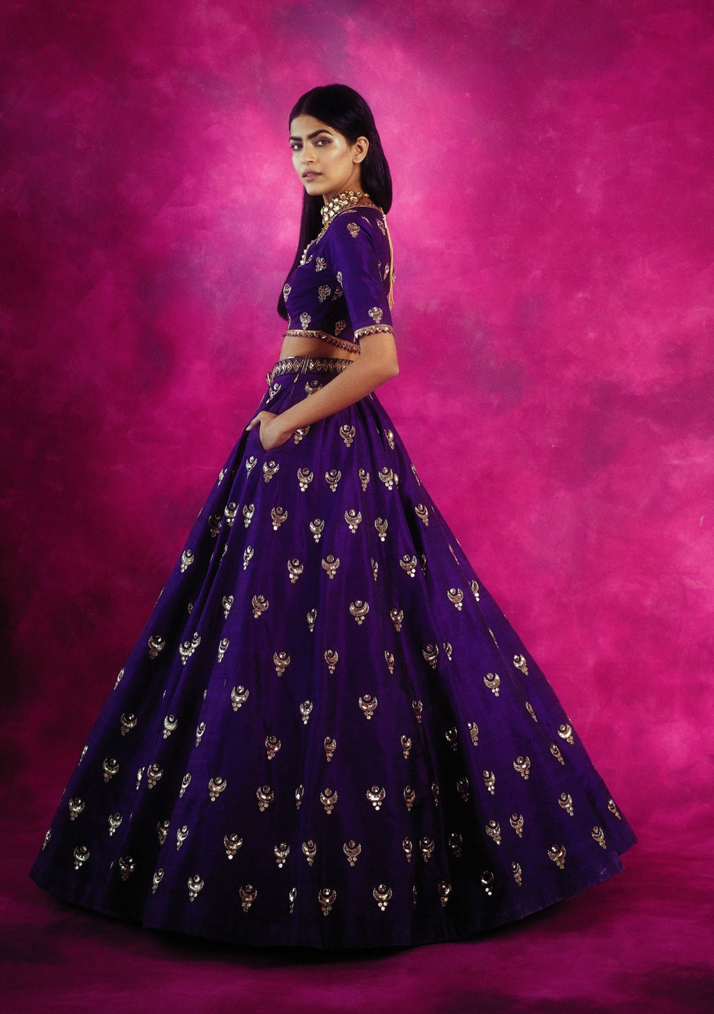Pavi Women's Crop Top Skirt Set | Hand Embroidered Chand Jaal 3
