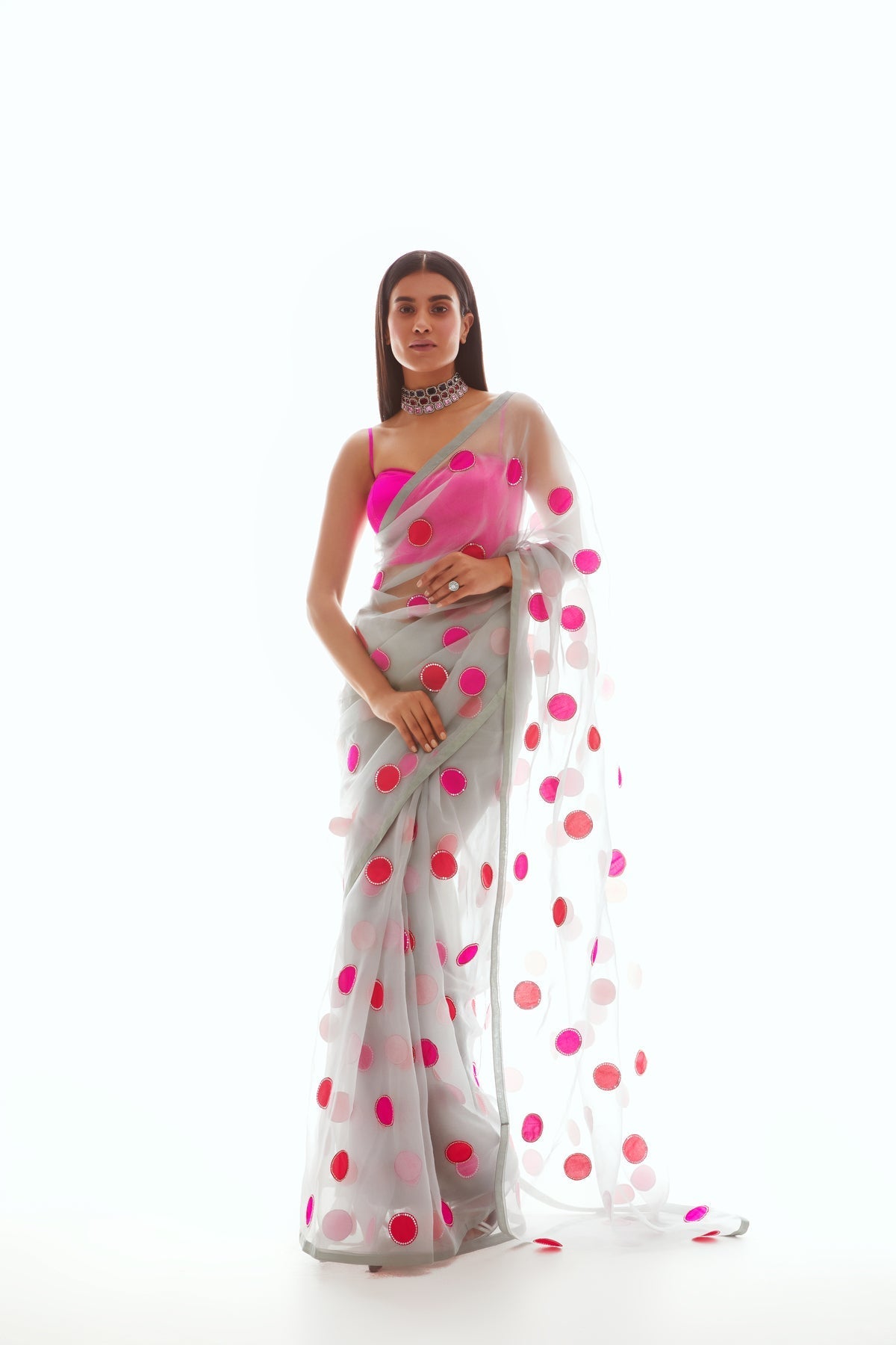 Pola Women's Designer Saree | Hand Embroidered Organza, Party Wear 0