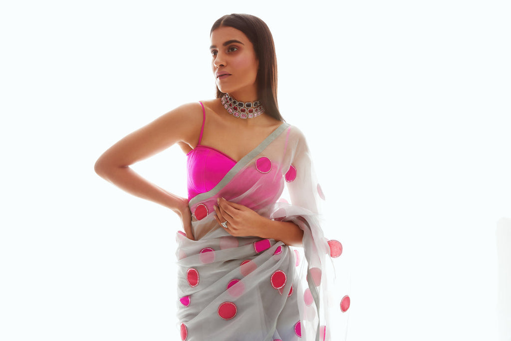 Pola Women's Designer Saree | Hand Embroidered Organza, Party Wear 1