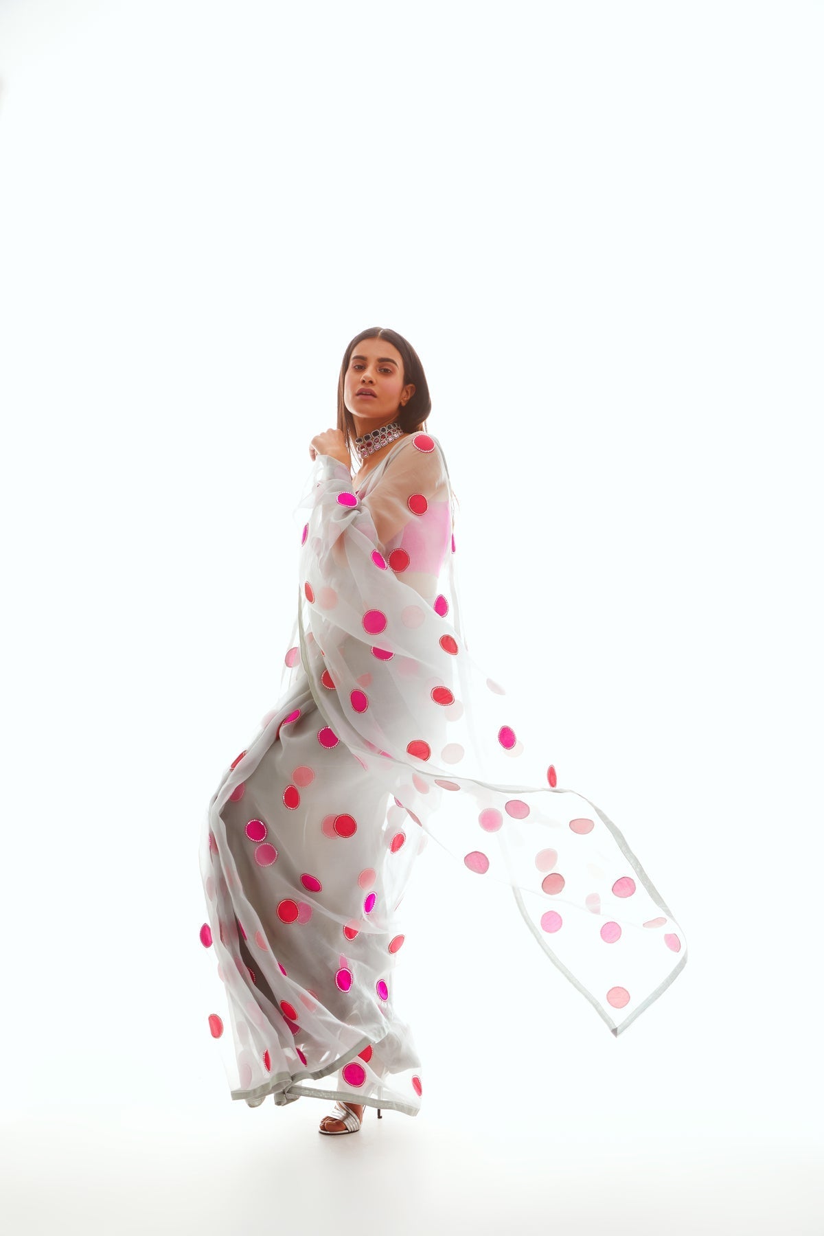 Pola Women's Designer Saree | Hand Embroidered Organza, Party Wear 2