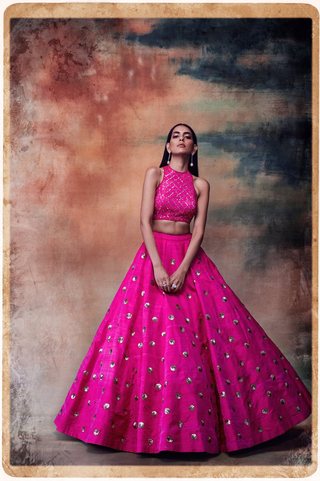 Pola Women's Lehenga Choli | Diamond Sequin Jaal, Polka Dot Skirt 0