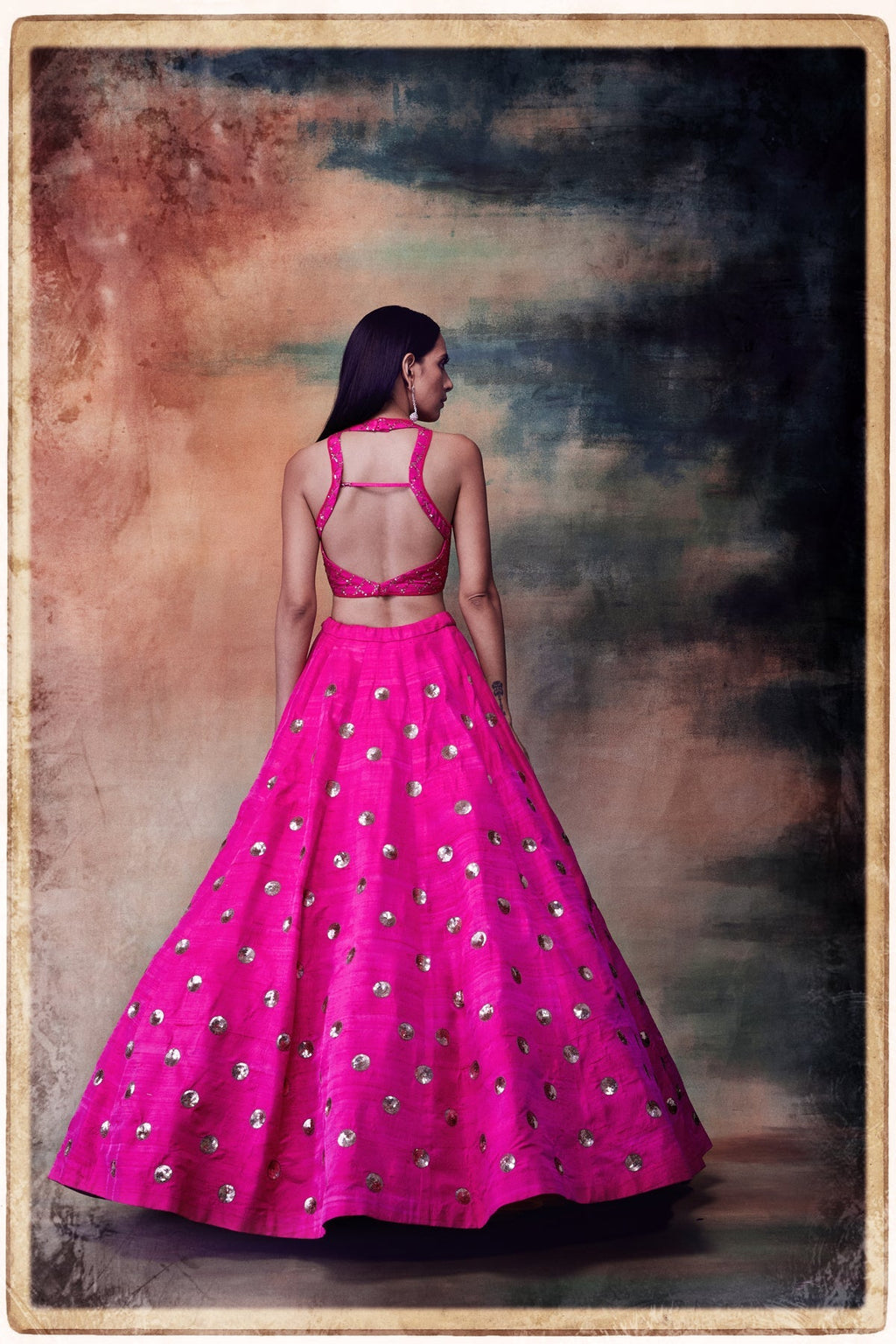 Pola Women's Lehenga Choli | Diamond Sequin Jaal, Polka Dot Skirt 1
