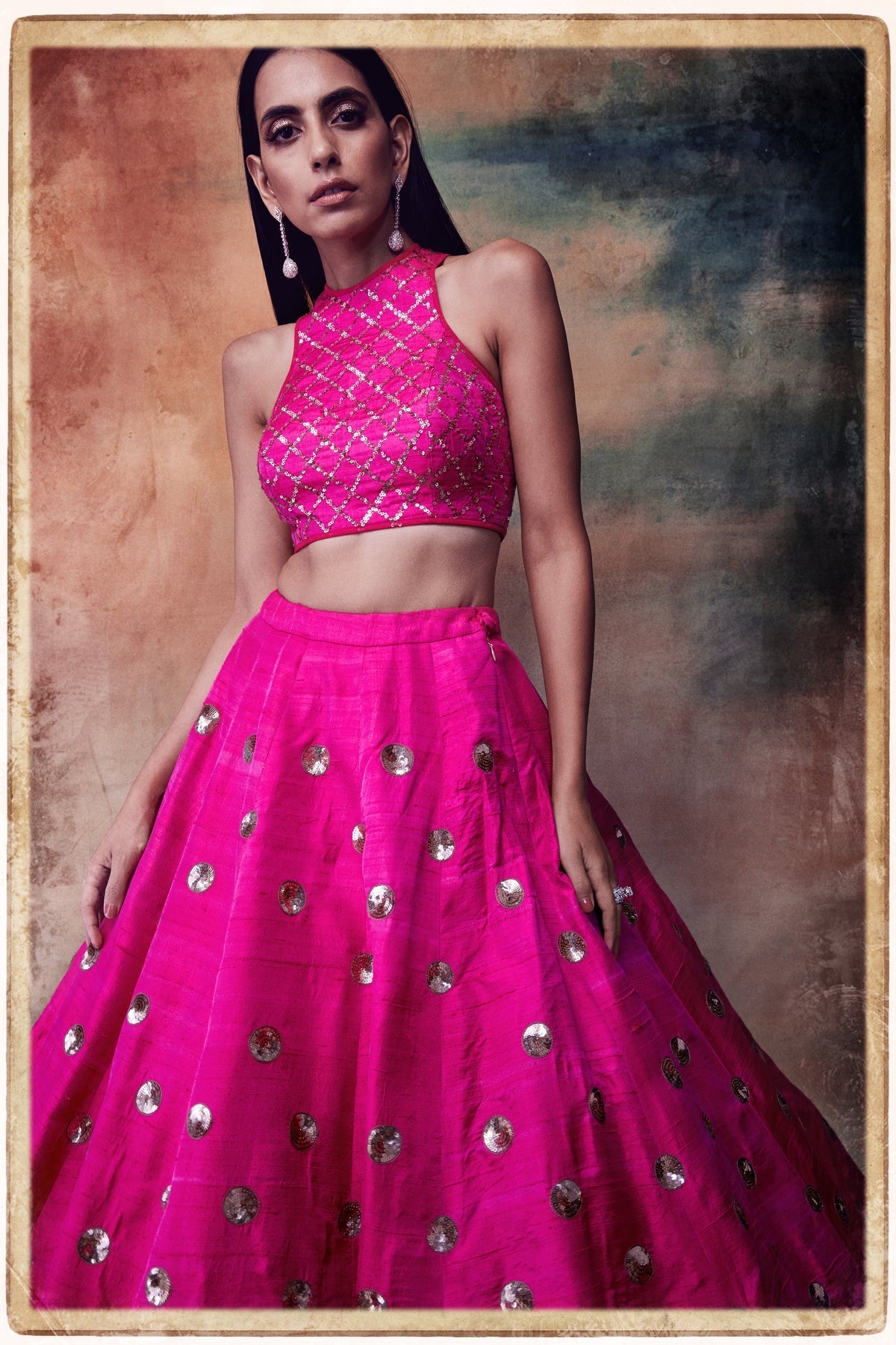 Pola Women's Lehenga Choli | Diamond Sequin Jaal, Polka Dot Skirt 2