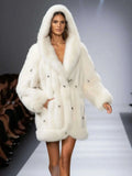 Polka Dot Fox Fur Coat for Women | Mid-Length with Hood 0
