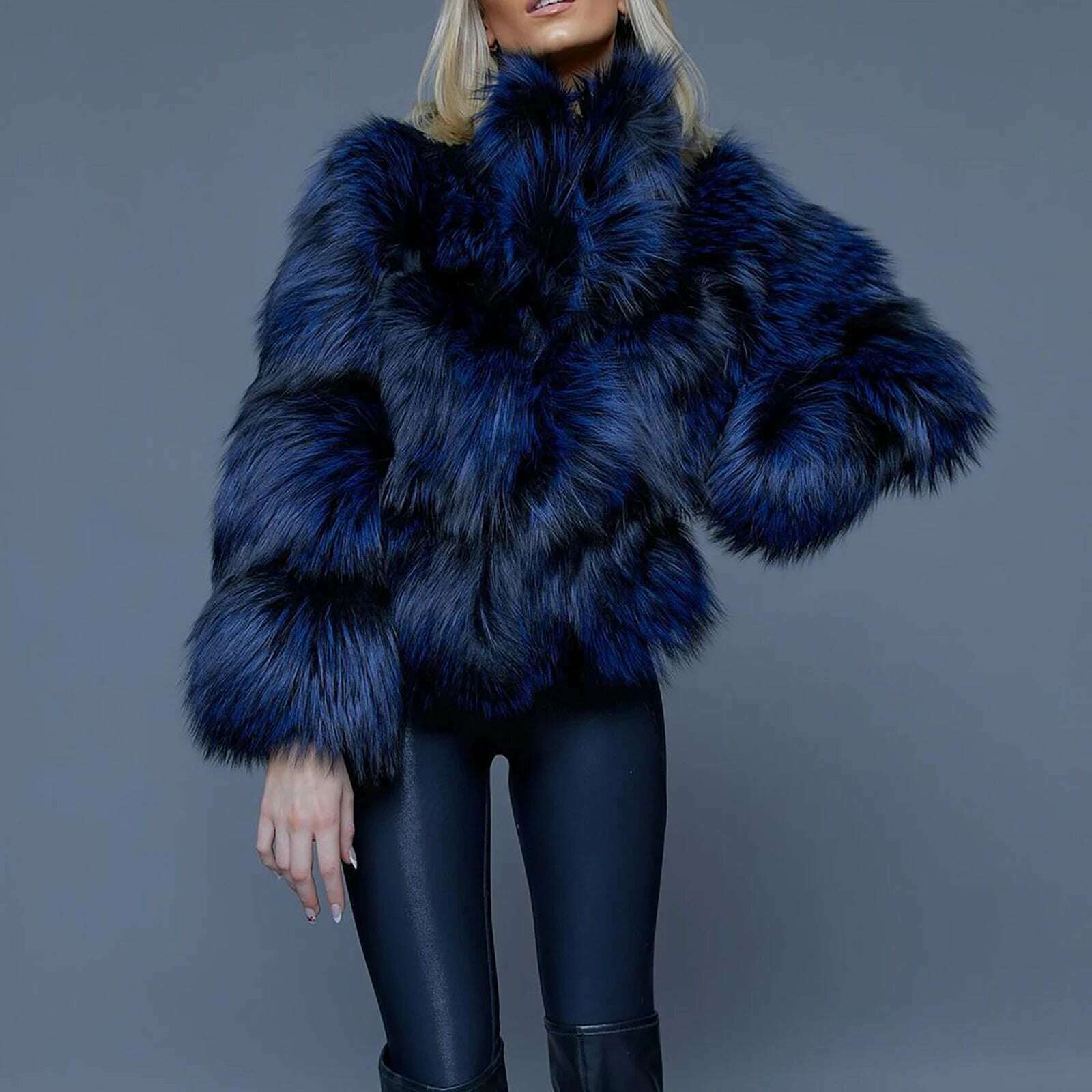 Rani Women's Fur Jacket | Genuine Raccoon Dog, Royal Blue 0