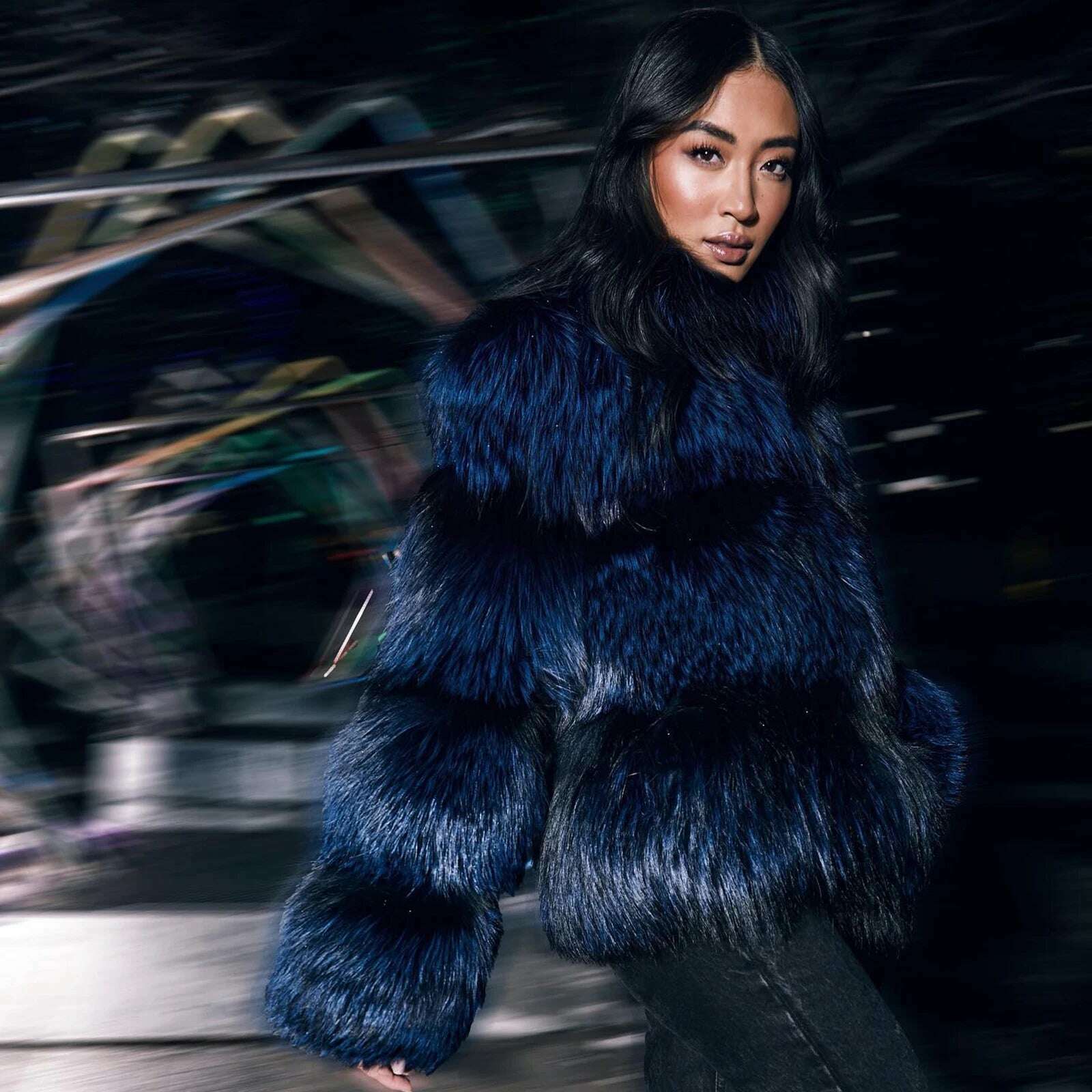 Rani Women's Fur Jacket | Genuine Raccoon Dog, Royal Blue 1