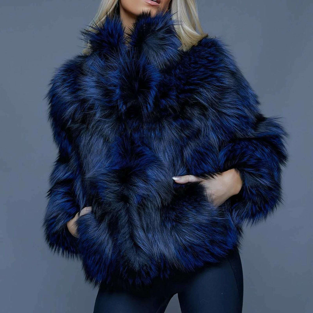 Rani Women's Fur Jacket | Genuine Raccoon Dog, Royal Blue 2