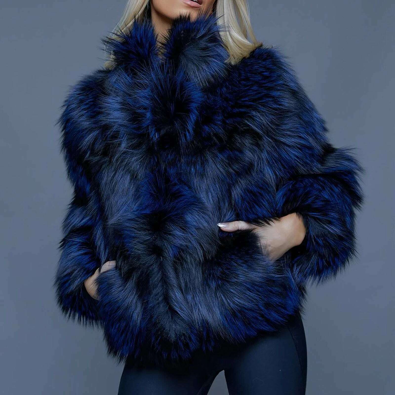 Rani Women's Fur Jacket | Genuine Raccoon Dog, Royal Blue 2