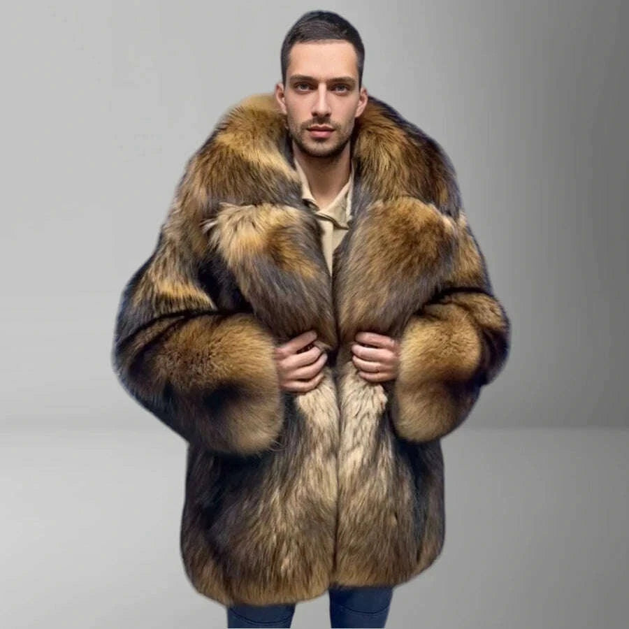 Raven Men's Raccoon Fur Coat | Genuine Full Skin, Turndown Collar 0