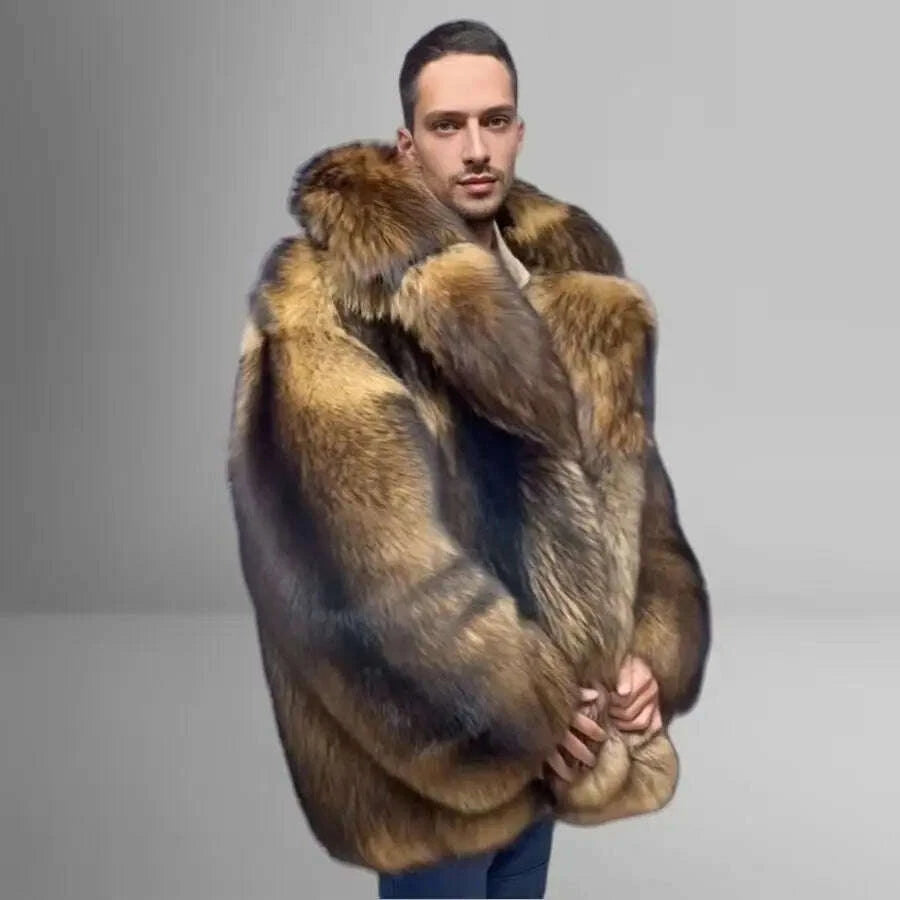 Raven Men's Raccoon Fur Coat | Genuine Full Skin, Turndown Collar 1