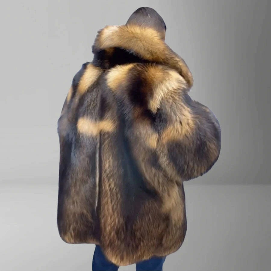 Raven Men's Raccoon Fur Coat | Genuine Full Skin, Turndown Collar 2