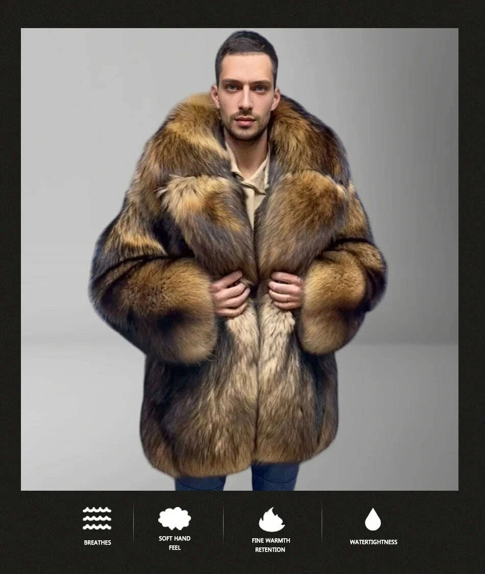 Raven Men's Raccoon Fur Coat | Genuine Full Skin, Turndown Collar 6