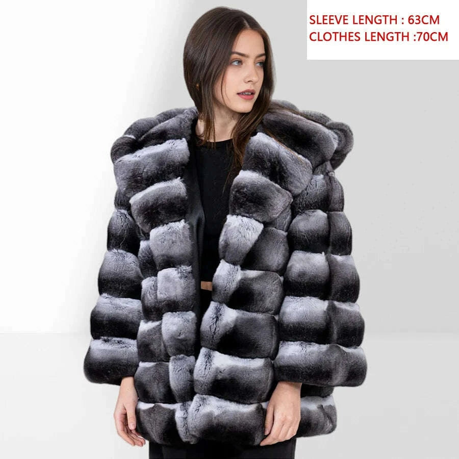 Rex Women's Winter Jacket | Genuine Leather, Chinchilla Color 0