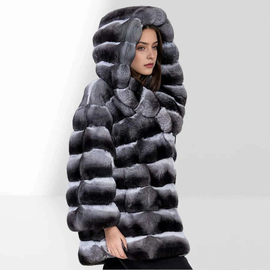 Rex Women's Winter Jacket | Genuine Leather, Chinchilla Color 1