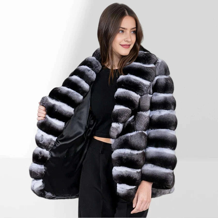 Rex Women's Winter Jacket | Genuine Leather, Chinchilla Color 2
