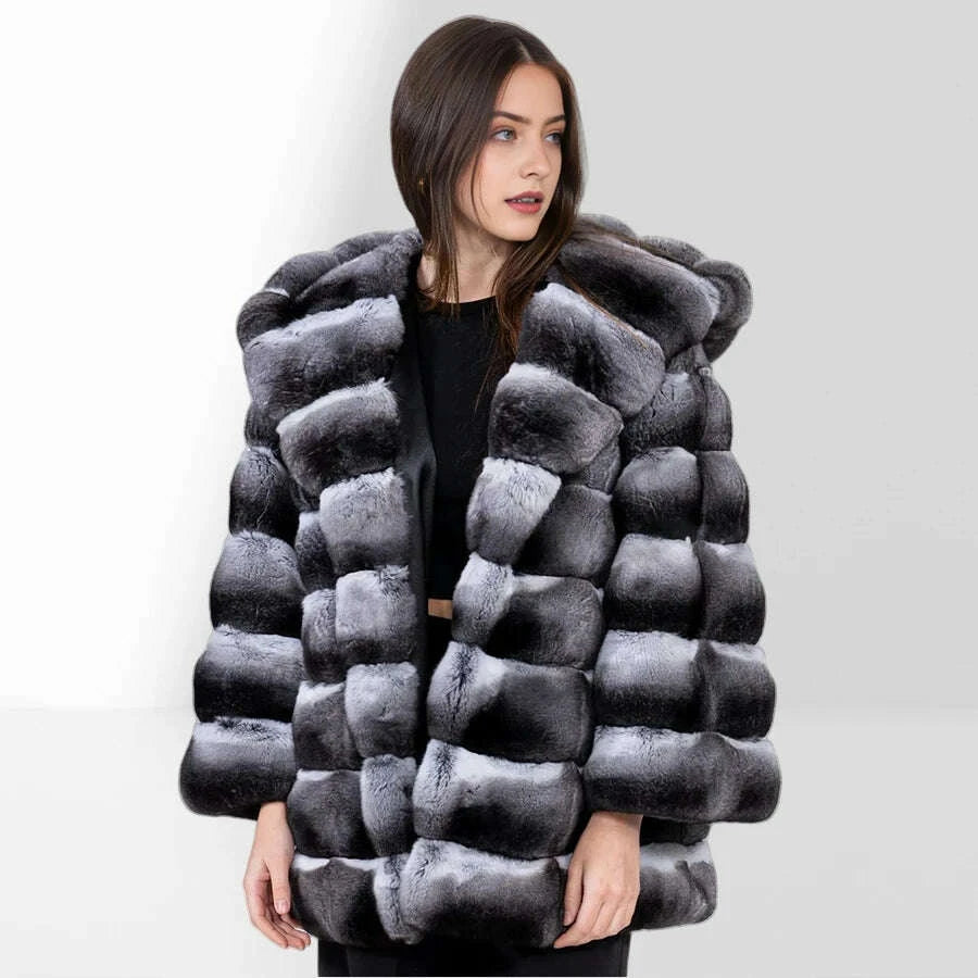 Rex Women's Winter Jacket | Genuine Leather, Chinchilla Color 3