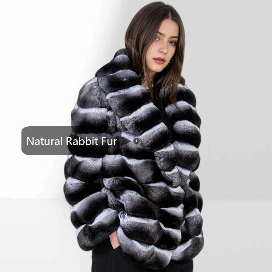 Rex Women's Winter Jacket | Genuine Leather, Chinchilla Color 4