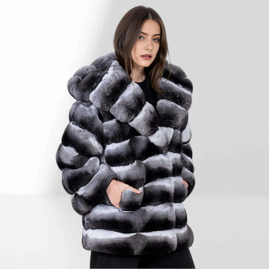 Rex Women's Winter Jacket | Genuine Leather, Chinchilla Color 7