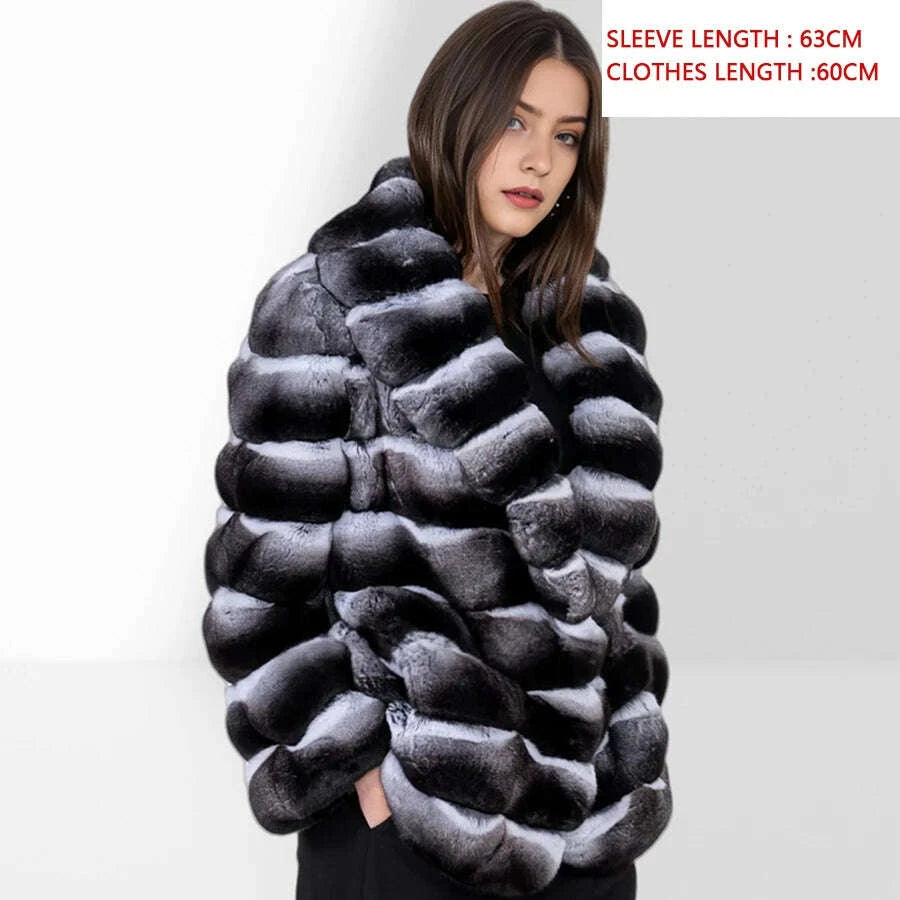 Rex Women's Winter Jacket | Genuine Leather, Chinchilla Color 9