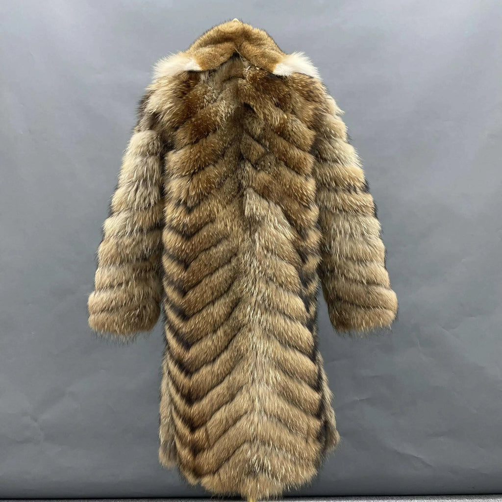 Rina Women's Long Fur Coat | Genuine Raccoon, Customizable Colors 2